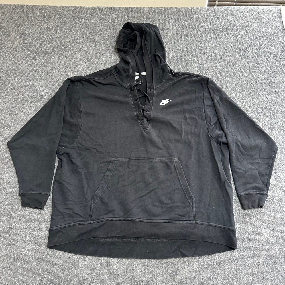 Nike Hoodie Womens Size XL Black Lace Up Neck Pullover Relaxed Fit Sweatshirt